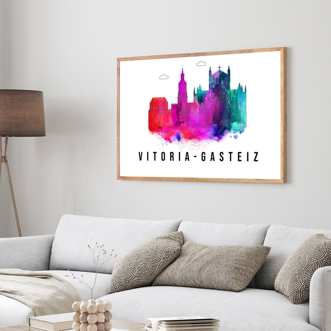Vitoria-Gasteiz Spain Watercolor Skyline Silhouette Art Poster - Image 3