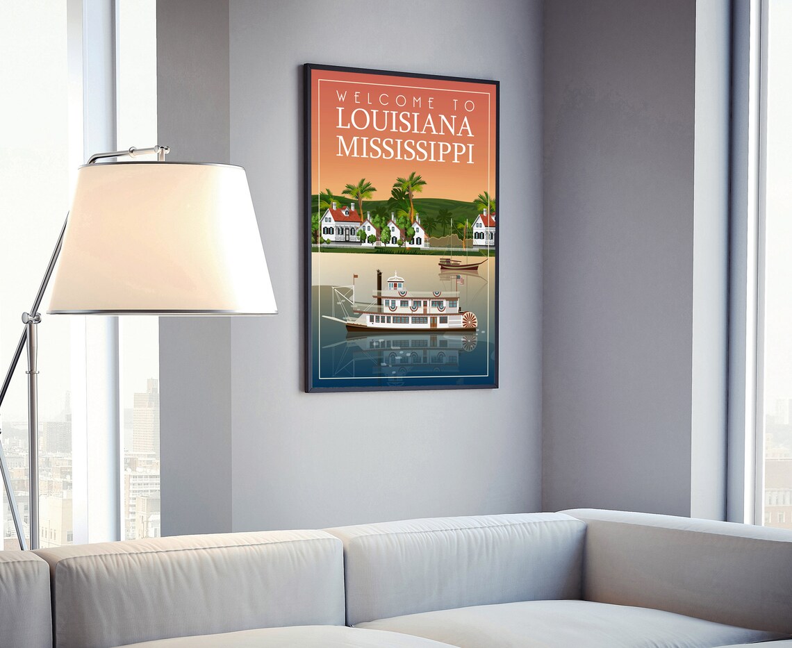 Louisiana Mississippi Vintage Riverboat Steamboat Travel Poster - Image 4