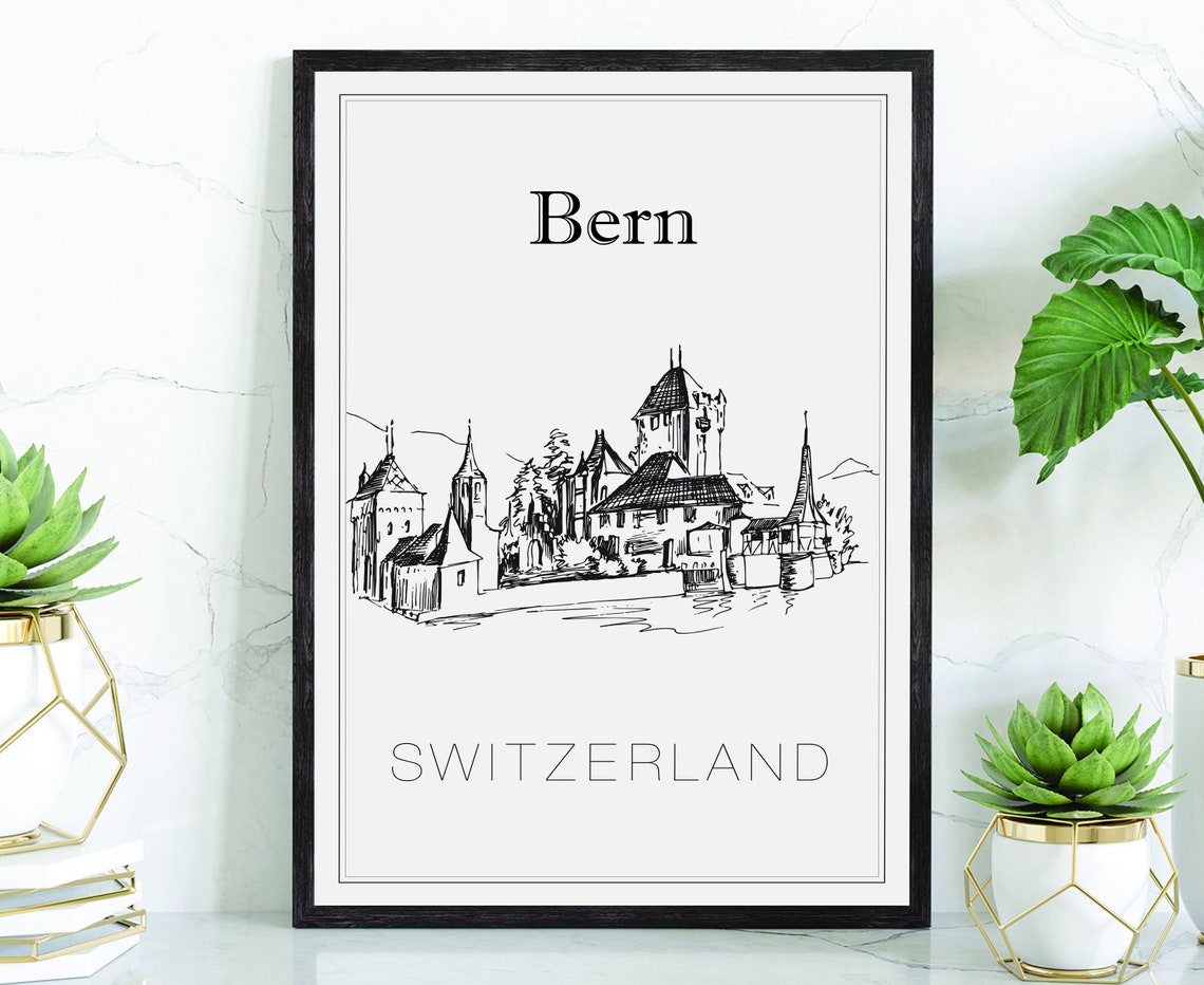 Bern Switzerland Hand Drawn Old Town Line Art City Sketch Poster