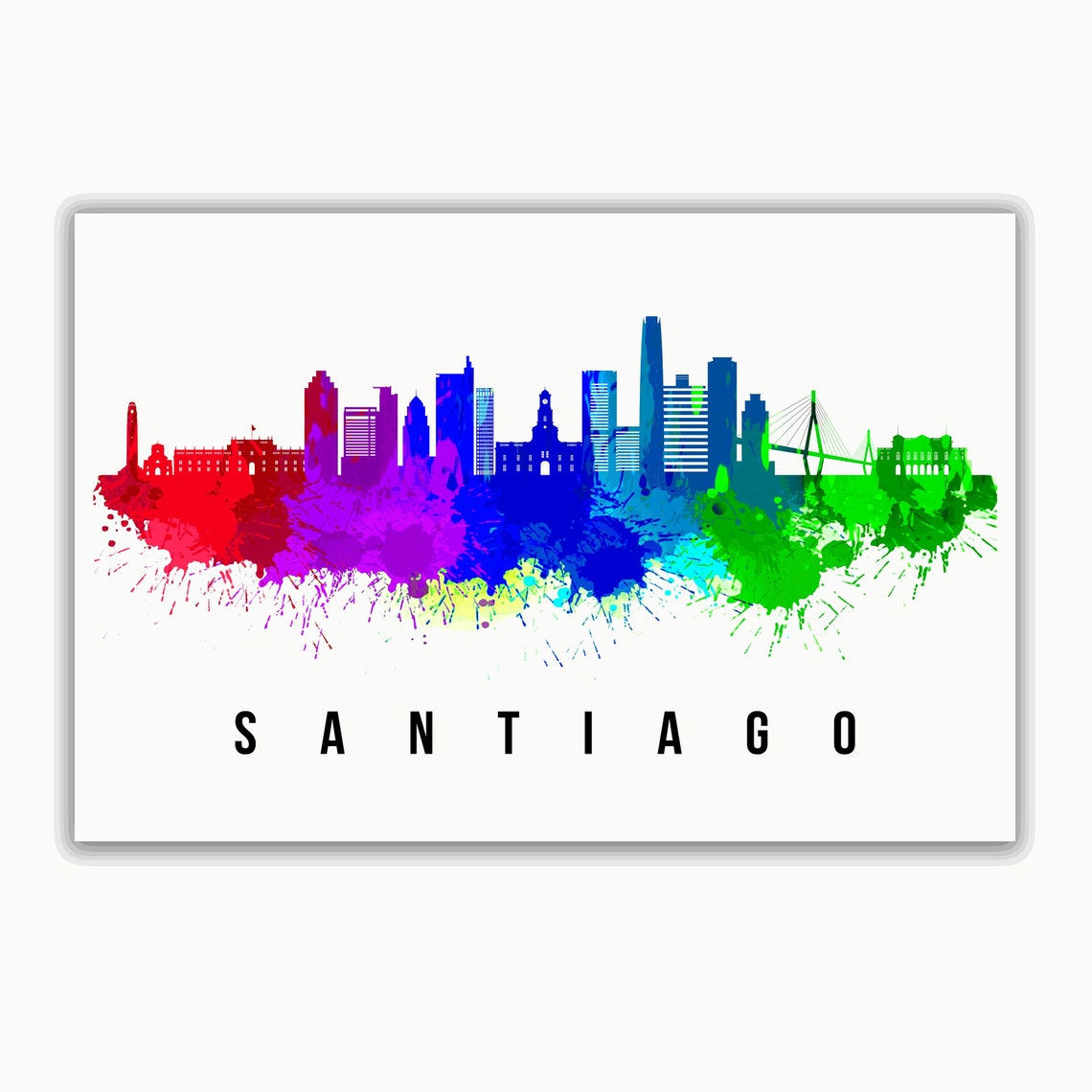 Santiago Chile Rainbow Watercolor Skyline City Travel Poster - Image 2