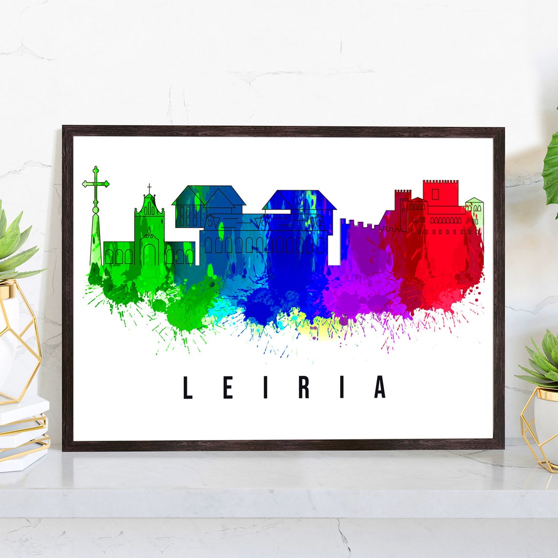Leiria Portugal Poster Skyline Poster Cityscape Poster Portugal Landmark City Illustration Poster Home Wall Art Office Wall Art