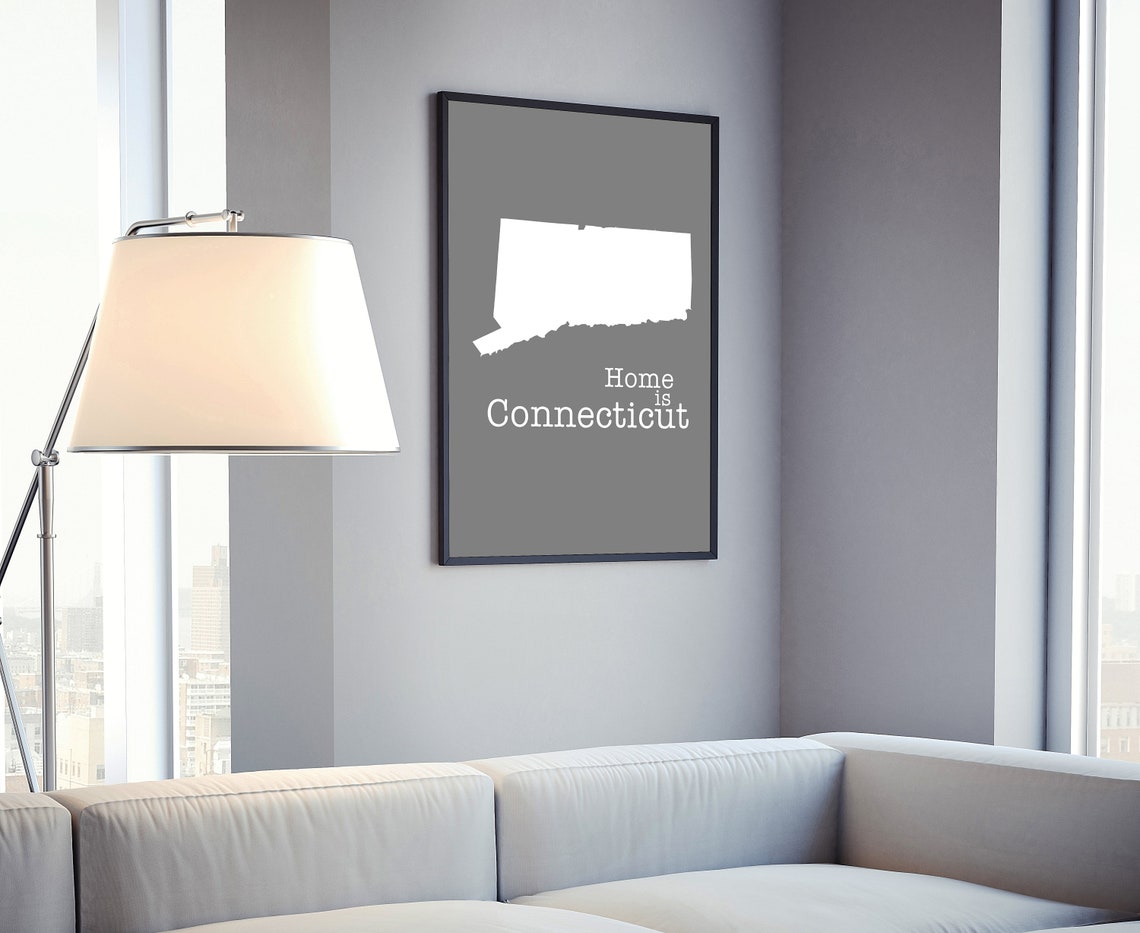 Connecticut Home Is Gray Minimalist State Map Silhouette Wall Art - Image 4
