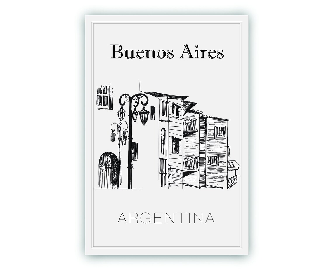Buenos Aires Argentina Old Street Lamps Historic Homes Sketch Poster - Image 2