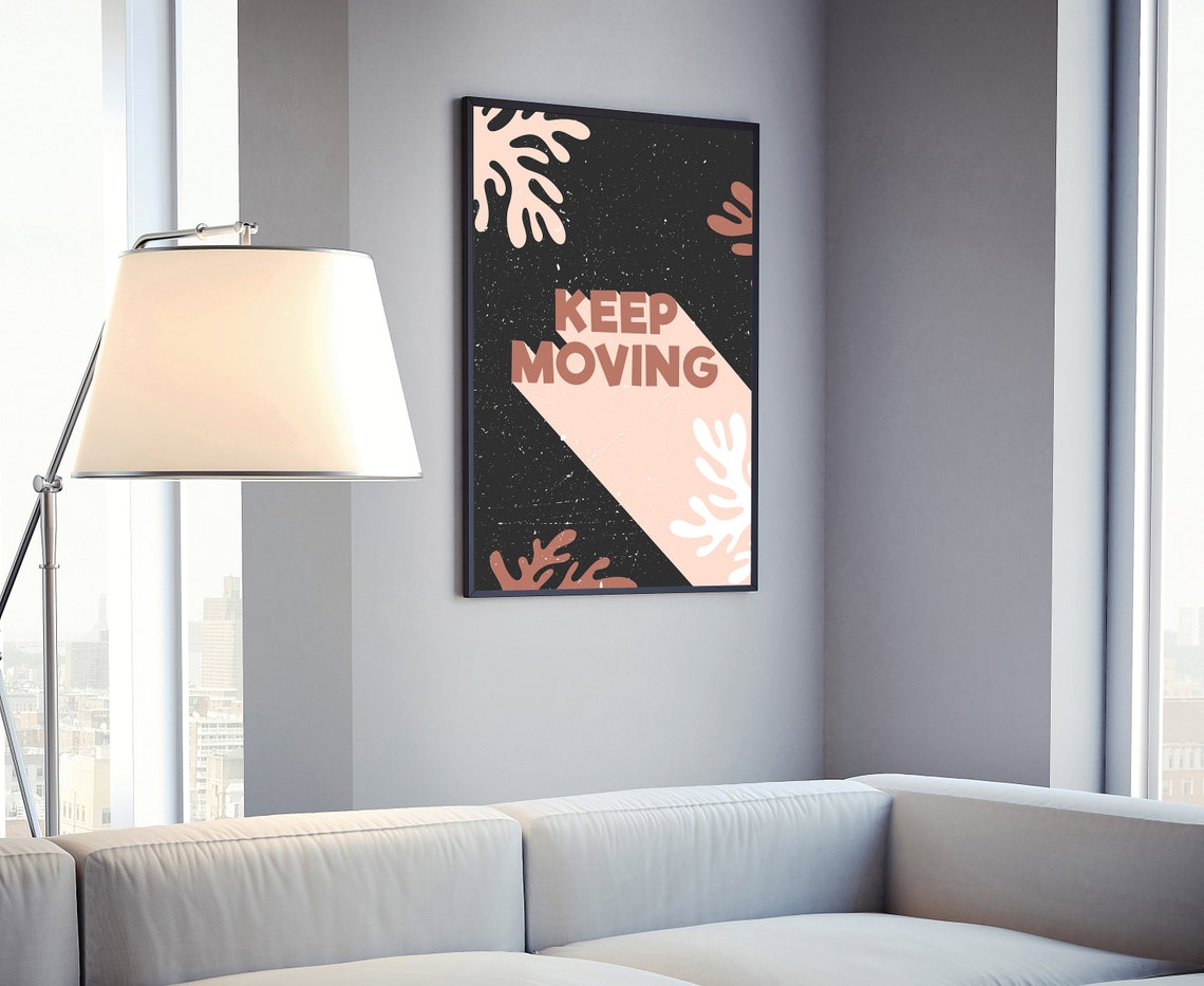 Keep Moving Abstract Coral Beige Modern Motivational Quote Wall Poster - Image 4