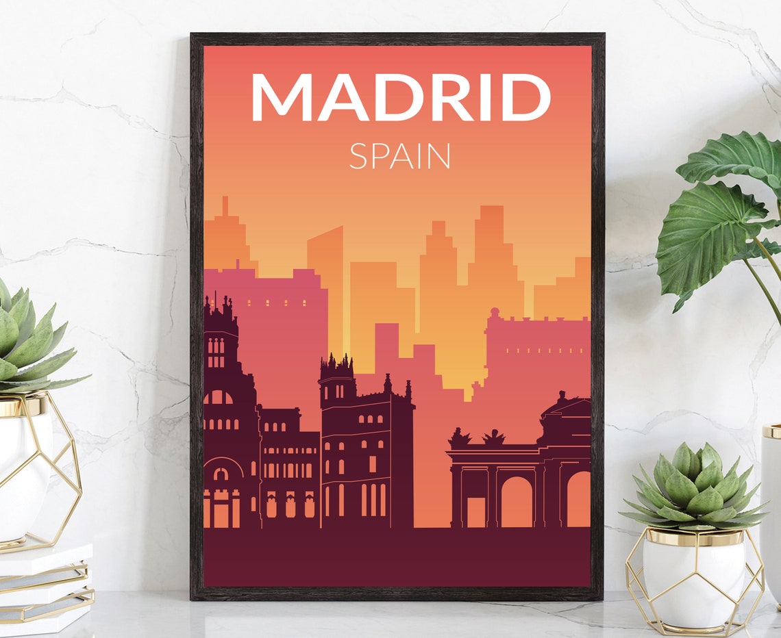 Madrid Spain Sunset Gradient Solid Color Skyline Travel Poster