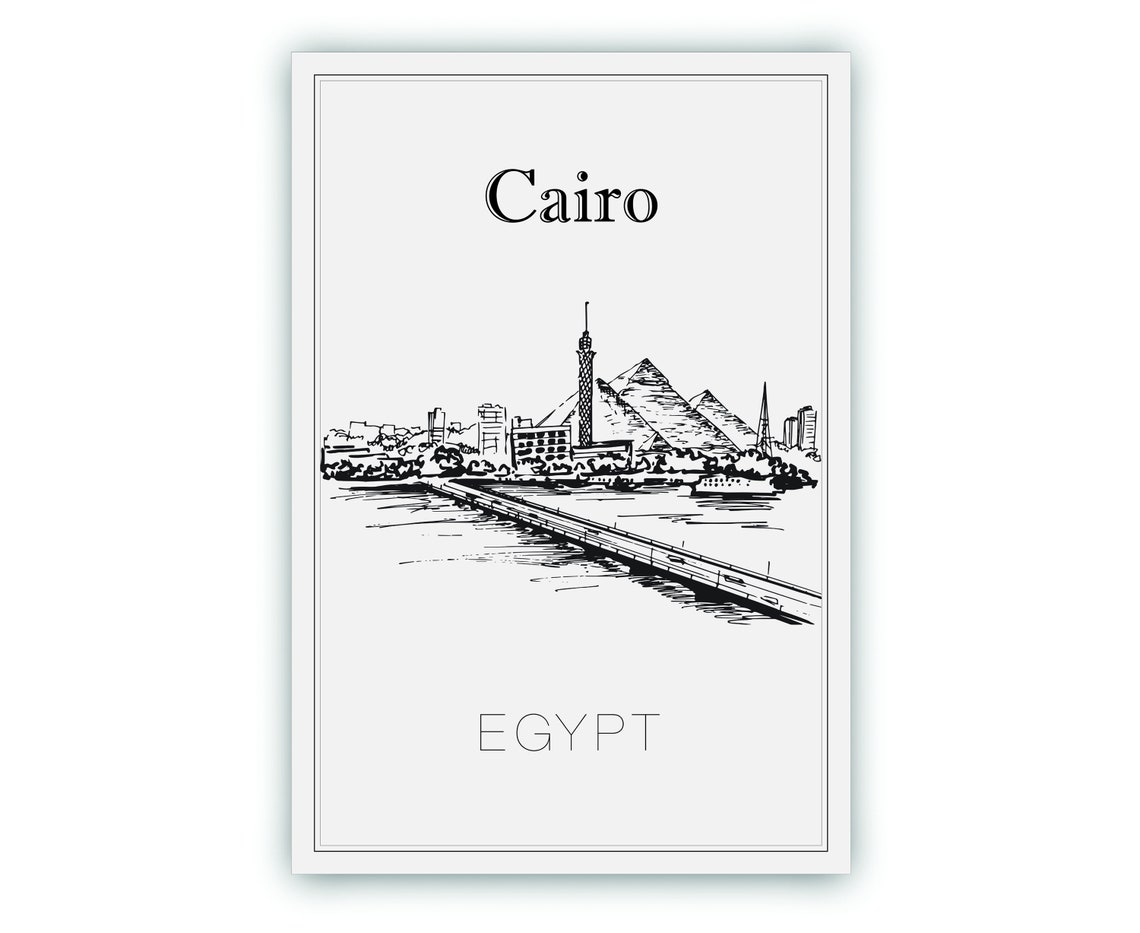 Cairo Egypt Pyramids Cairo Tower Nile Hand Drawn Sketch Art Poster - Image 2
