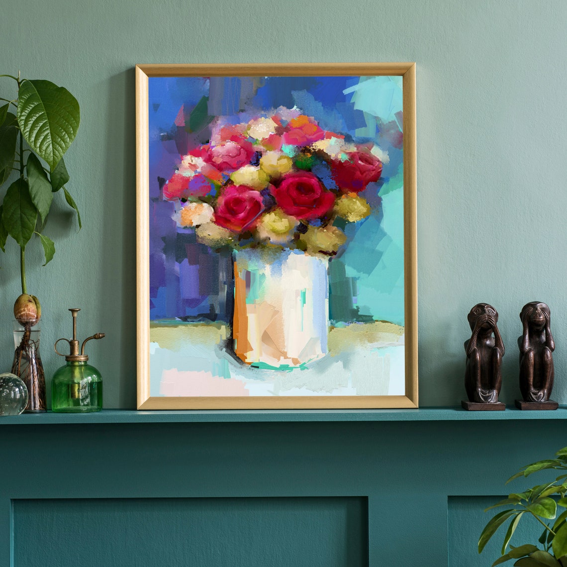 Flowers Oil Painting Flowers Still Life Poster Prints Flower Painting Prints Floral Texture Oil Painting Home Office Wall Art Decoration - Image 3