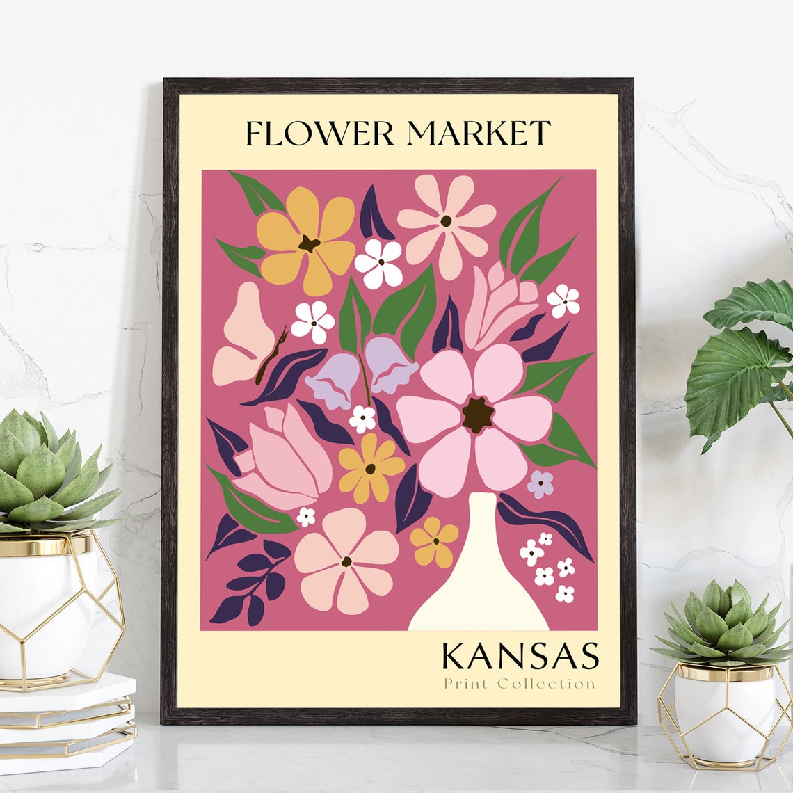 Kansas Flower Market Botanical Retro Floral Bouquet Art Poster