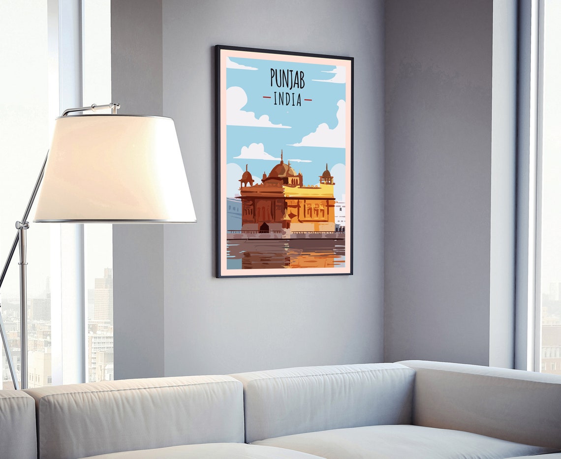 Punjab India Golden Temple Amritsar Flat Illustration Travel Poster - Image 4