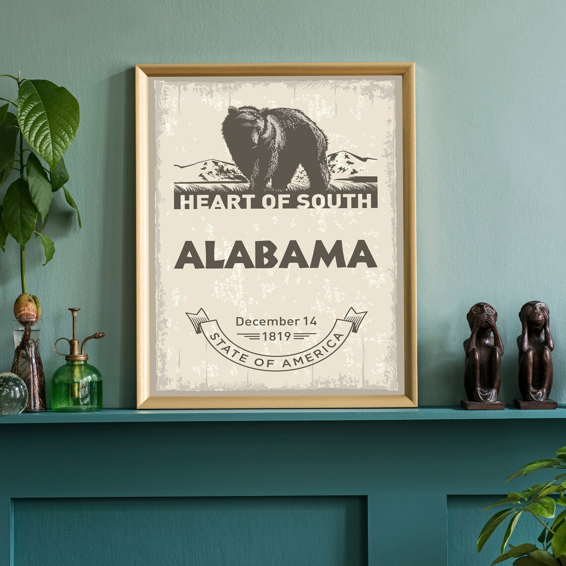 Alabama Heart Of South Bear Retro State Emblem Travel Poster Art - Image 3