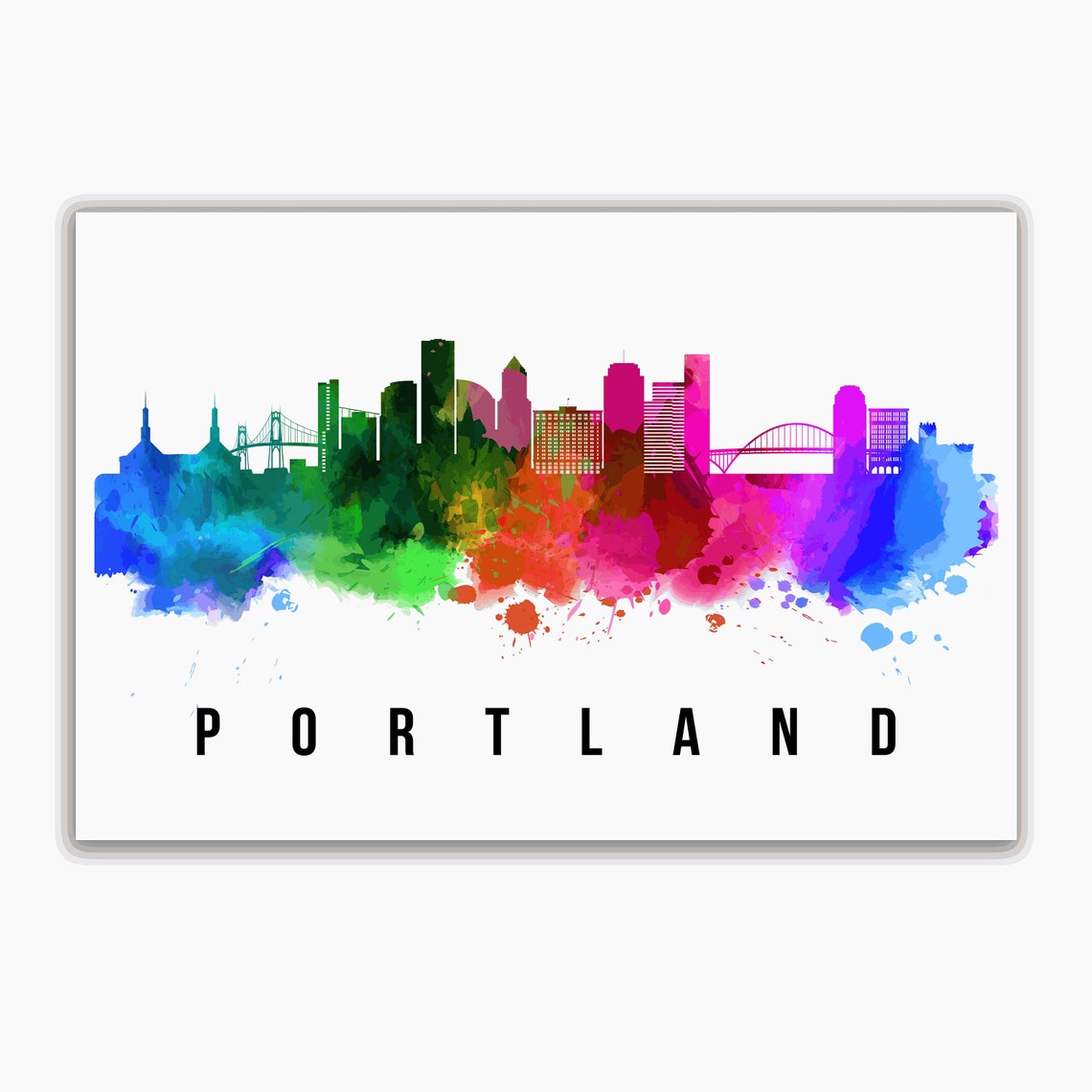 Portland Oregon Skyline Poster Portland Oregon Cityscape Painting Poster Portland Landmark And Cityscape Print Home And Office Wall Art - Image 2