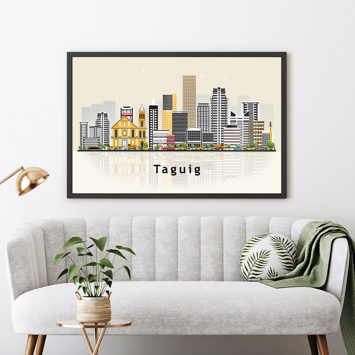 Taguig Philippines Yellow Church Skyline Illustration Travel Poster