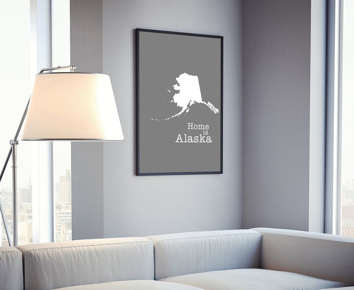 Alaska Home Is Gray Minimalist State Map Silhouette Wall Art - Image 3