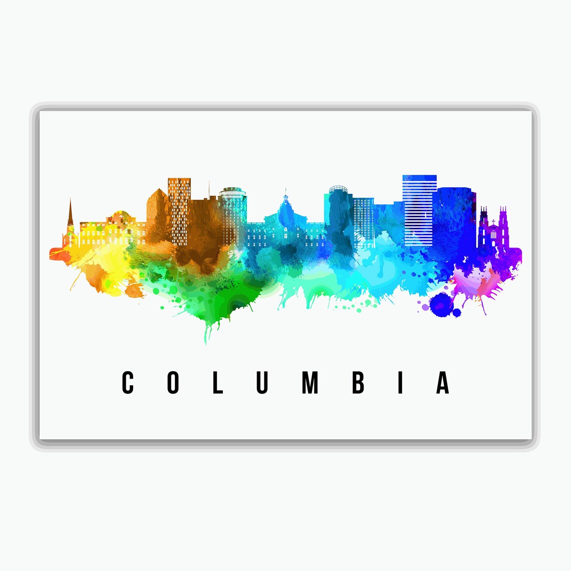 Columbia South Carolina Rainbow Watercolor Skyline Travel Poster - Image 2
