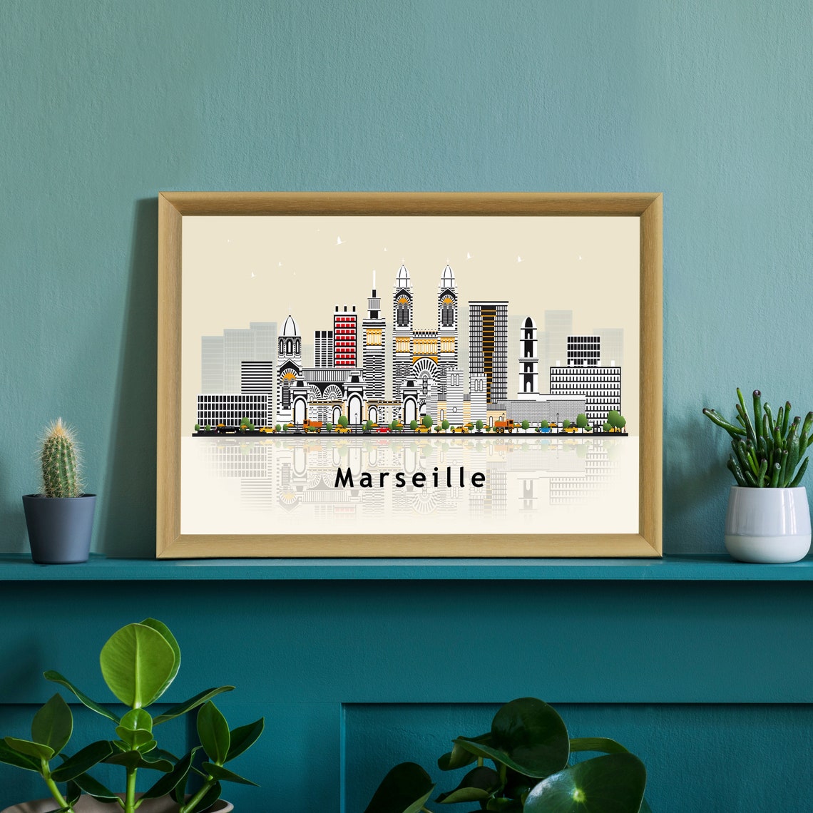 Marseille France Illustration Skyline Poster Modern Skyline Cityscape Poster Print France Landmark Map Poster Home Wall Art Decoration - Image 3