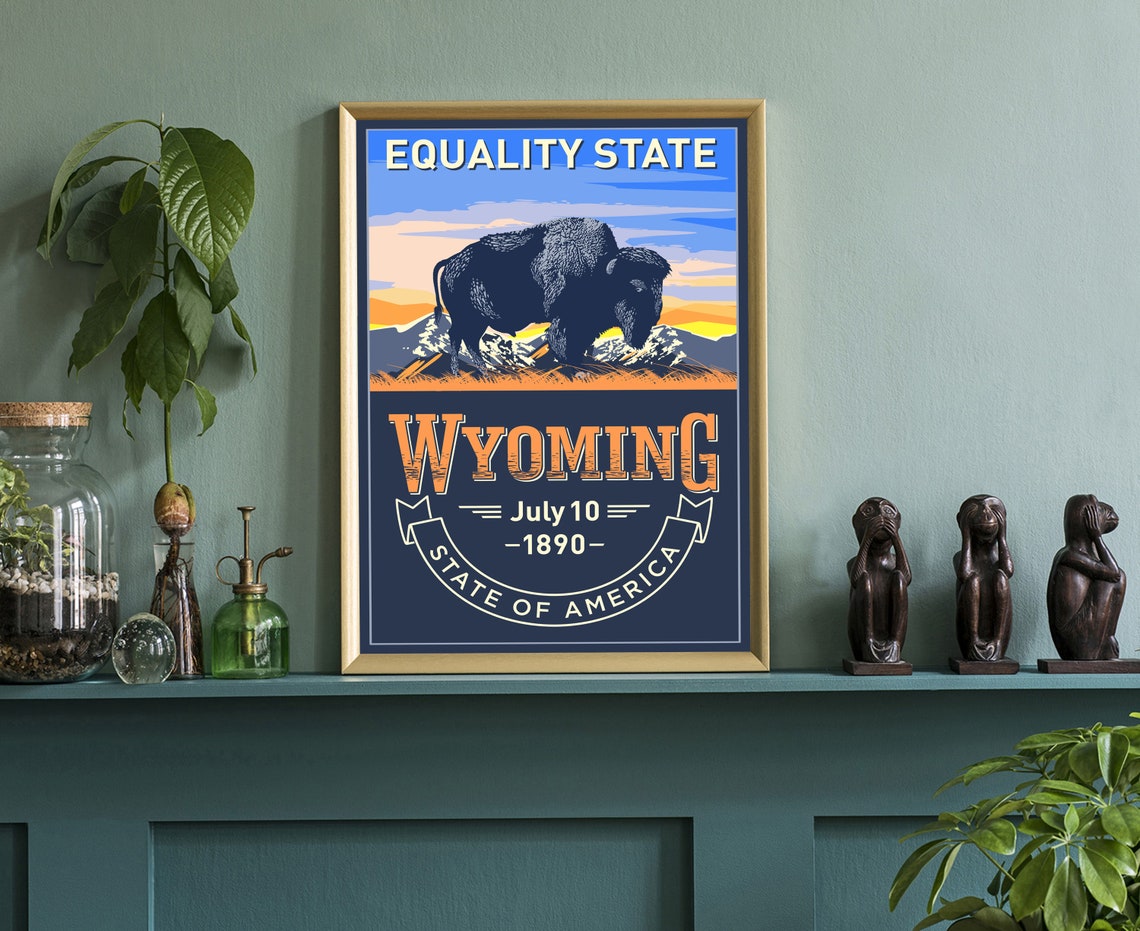 Wyoming Equality State Bison Retro Vintage Travel Poster Print - Image 3