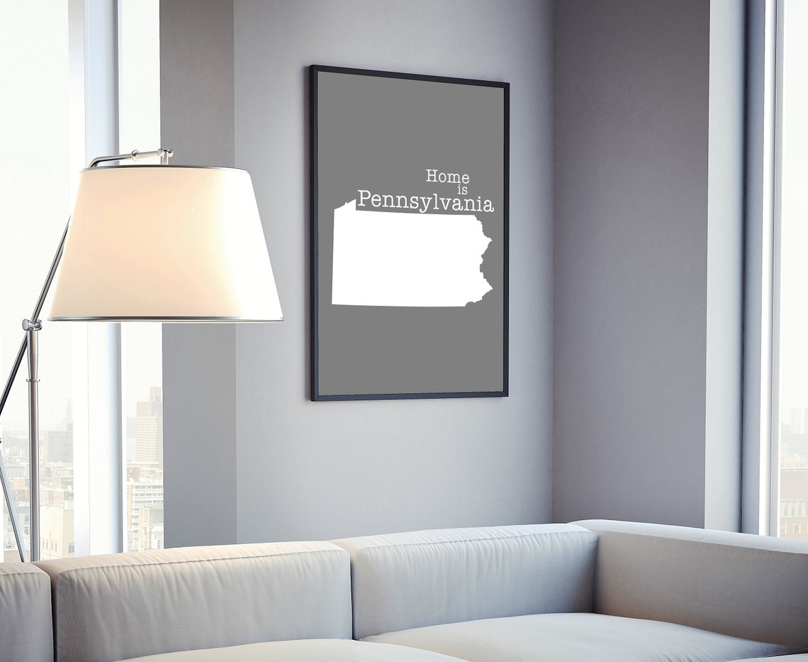 Pennsylvania Home Is Gray Minimalist State Map Silhouette Wall Art - Image 4