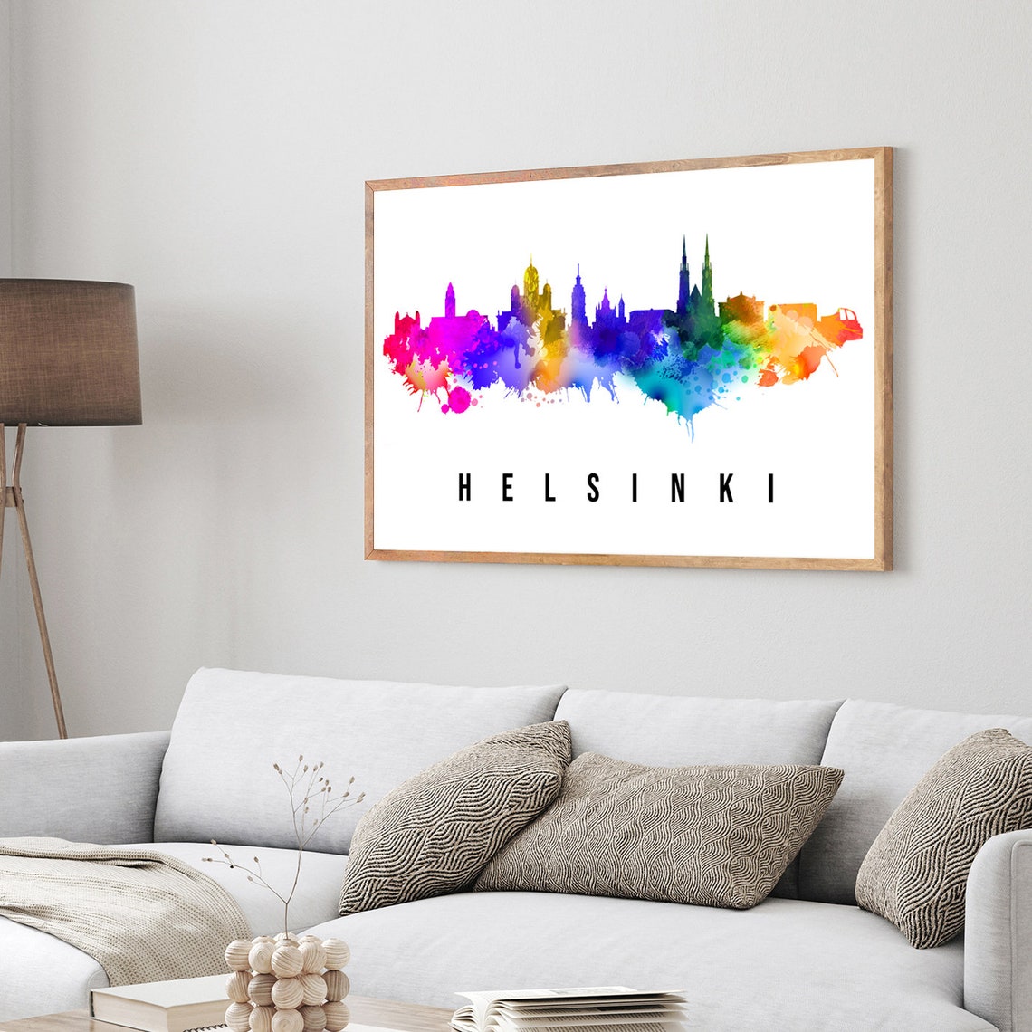 Helsinki Finland Rainbow Watercolor Skyline Silhouette Travel Poster - Image 4