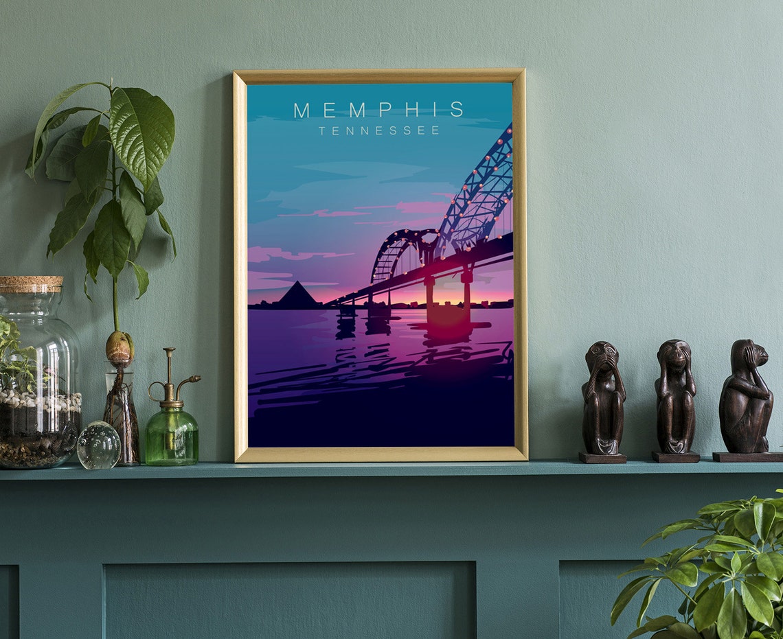 Memphis Tennessee Sunset Bridge Skyline Pyramid River View Poster - Image 3