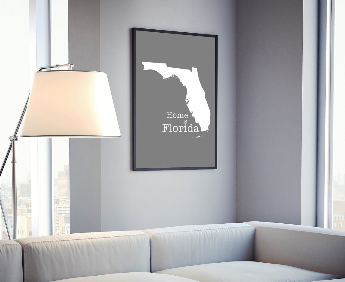 Florida Home Is Florida White Silhouette Gray Minimalist Map Wall Art - Image 4