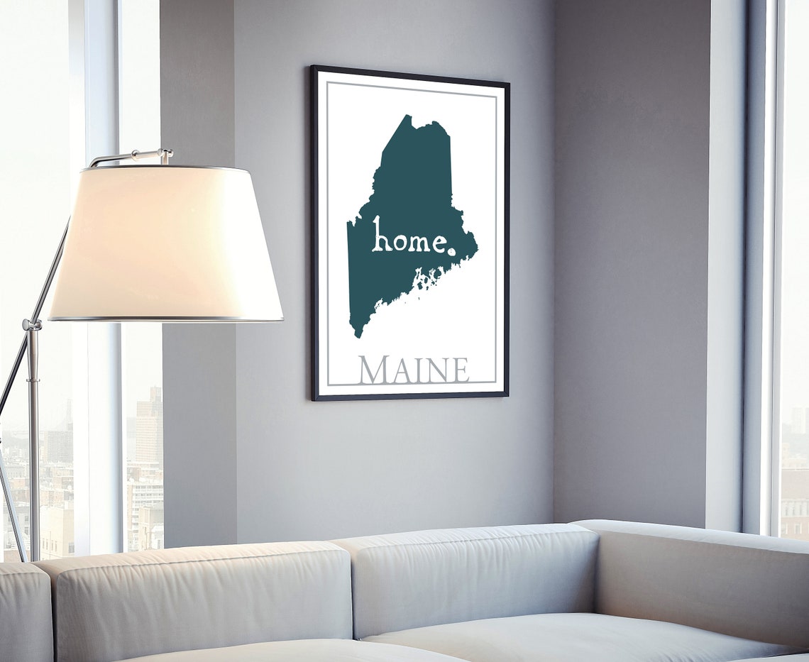 Maine Home Teal State Silhouette Minimalist Map Print Wall Art - Image 4