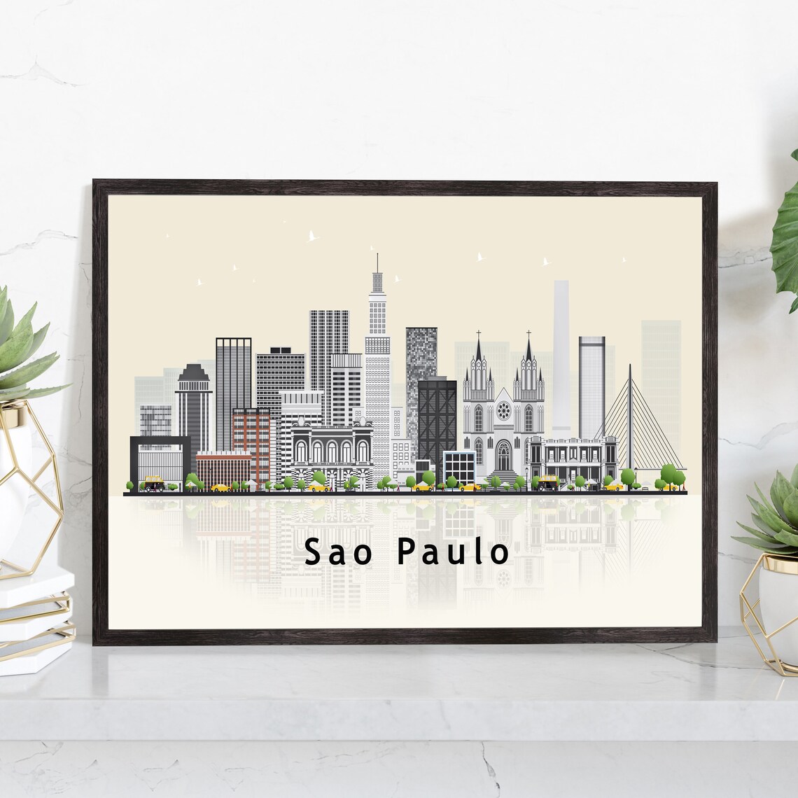 Sao Paulo Brazil Skyline Illustration Modern Cityscape Travel Poster