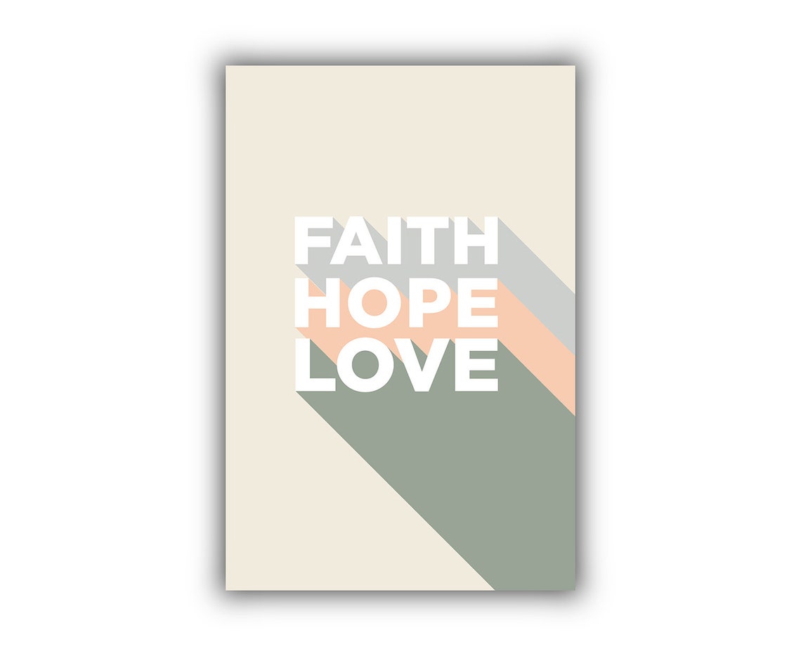 Faith Hope Love Long Shadow Typography Poster Sage Cream Print - Image 2