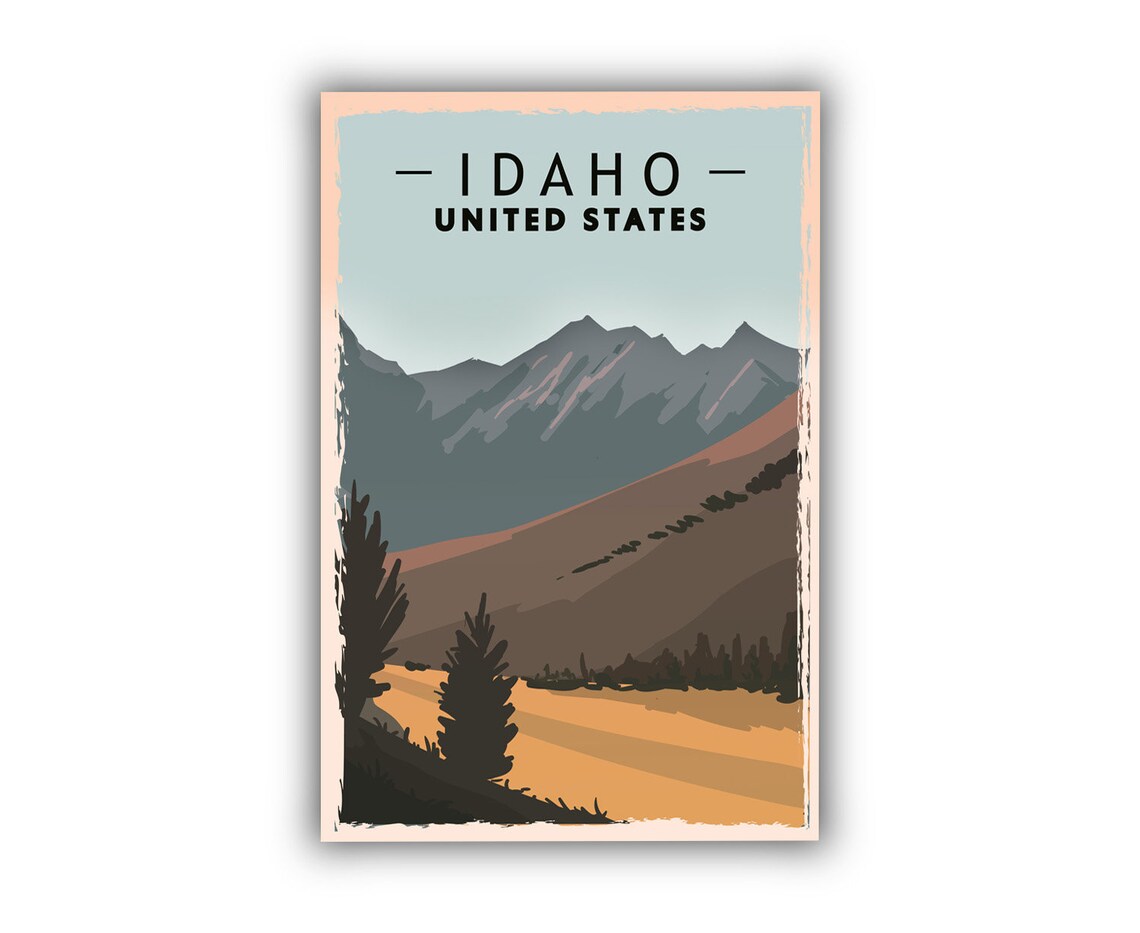 Idaho USA Retro Travel Poster Snowy Mountain Peaks Vintage Landscape - Image 2