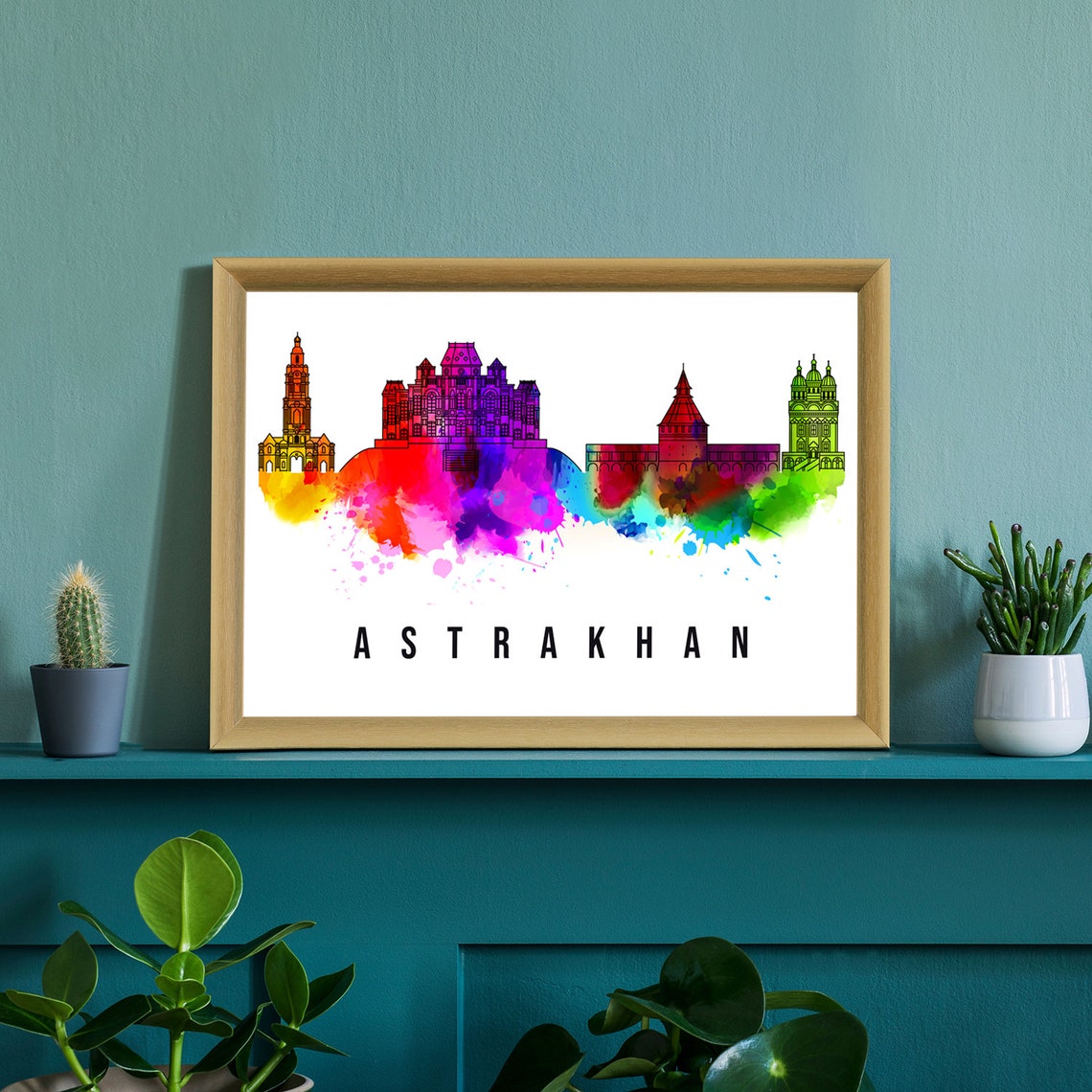 Astrakhan Russia Rainbow Watercolor Skyline Kremlin Domes Poster - Image 2
