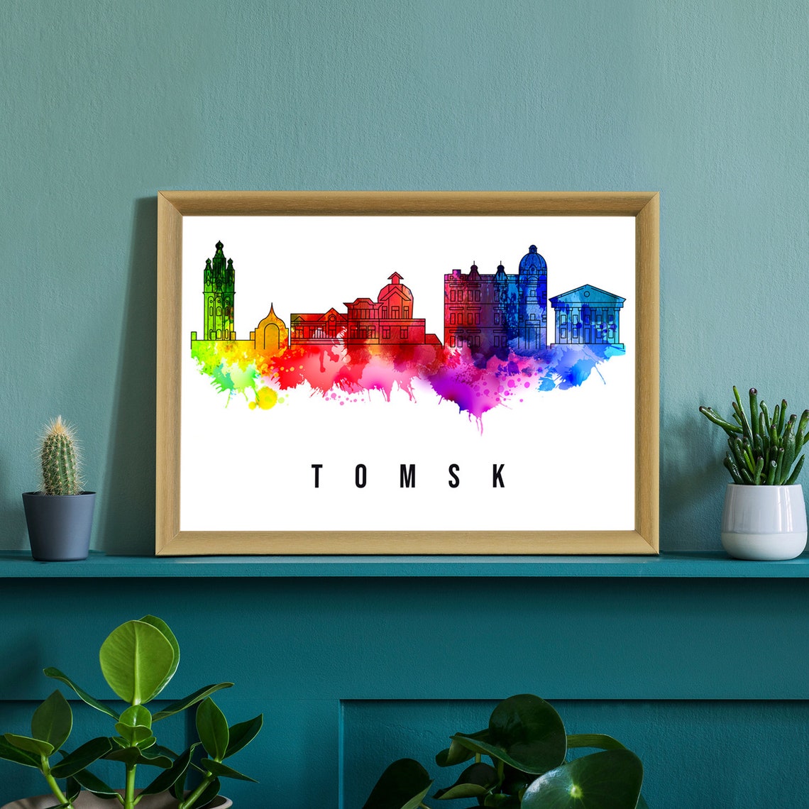 Tomsk Russia Rainbow Watercolor Skyline Historic Siberia Poster - Image 2