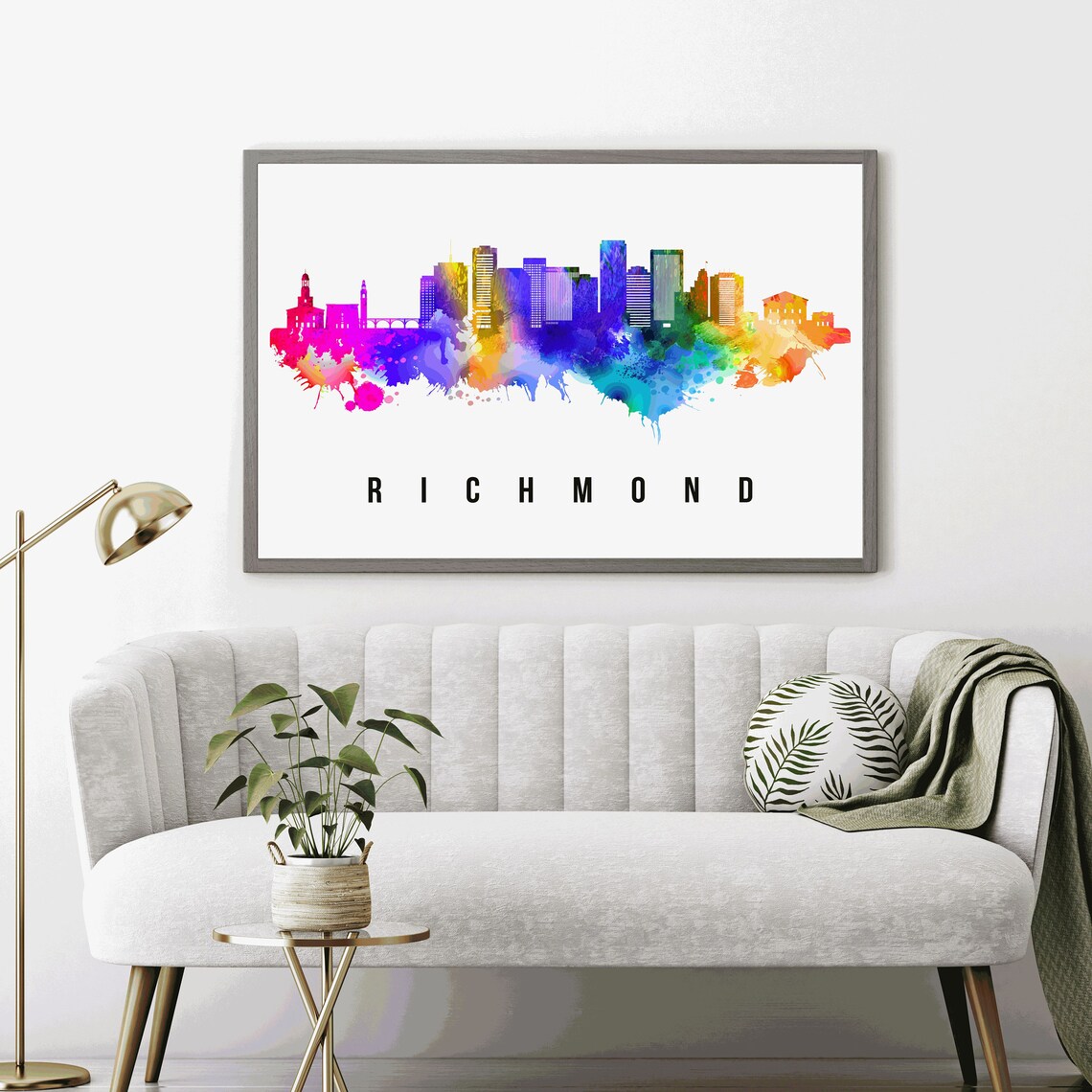 Richmond Virginia Rainbow Watercolor Skyline Art Travel Poster - Image 3