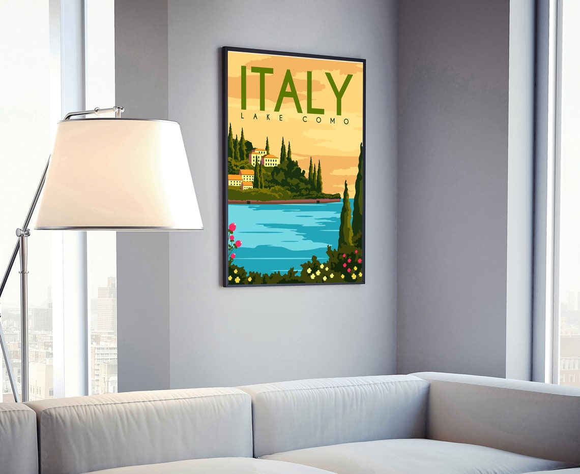 Italy Lake Como Villa Cypress Lake Sunset View Vintage Travel Poster - Image 4