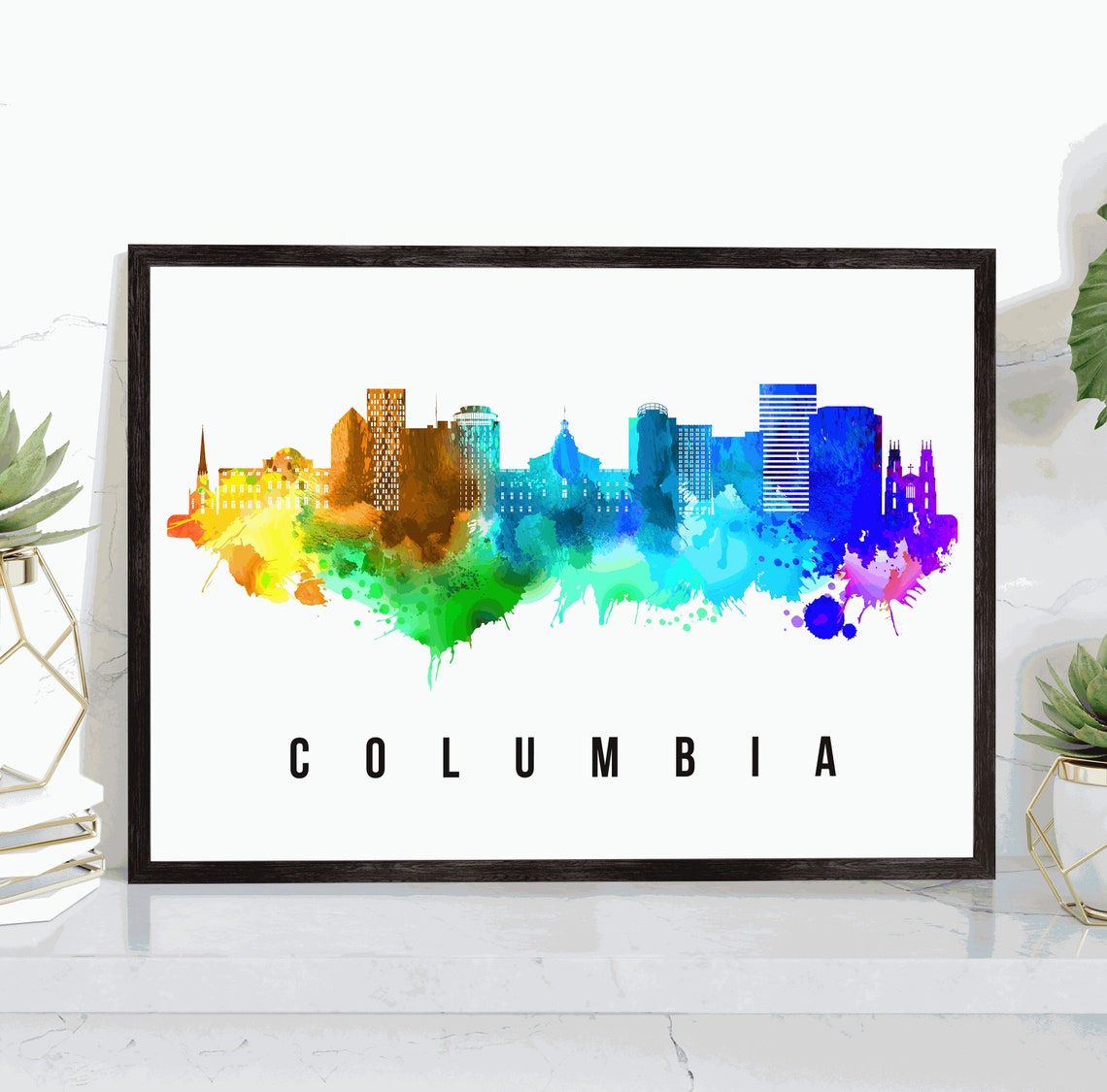 Columbia Skyline Poster South Carolina Cityscape Painting Poster Columbia South Carolina Cityscape And Landmark Print Housewarming Gifts