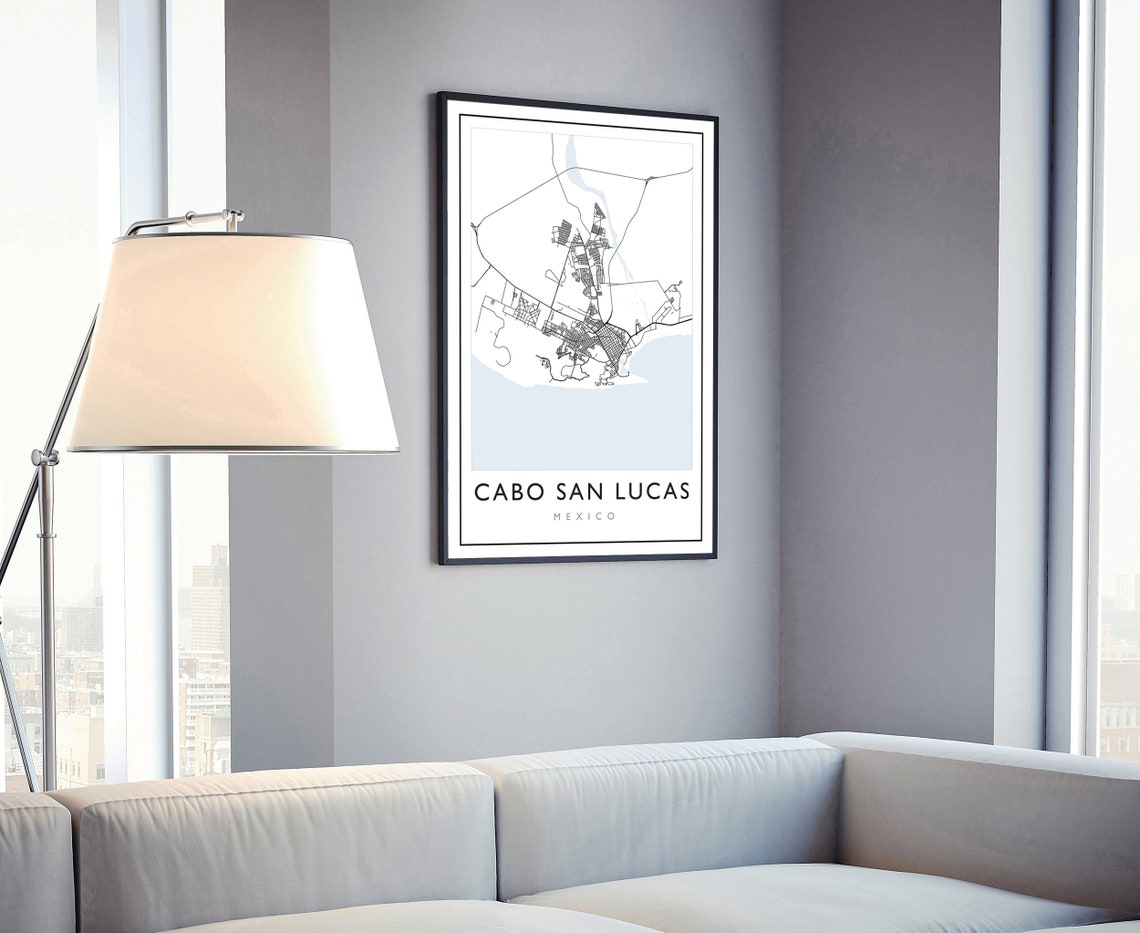 Cabo San Lucas Mexico Minimalist Black White Road Map Print Poster - Image 4