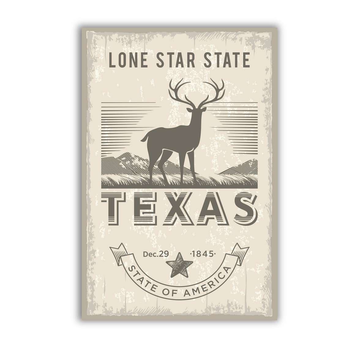 Texas Lone Star State Deer Silhouette Vintage Retro Travel Poster - Image 2