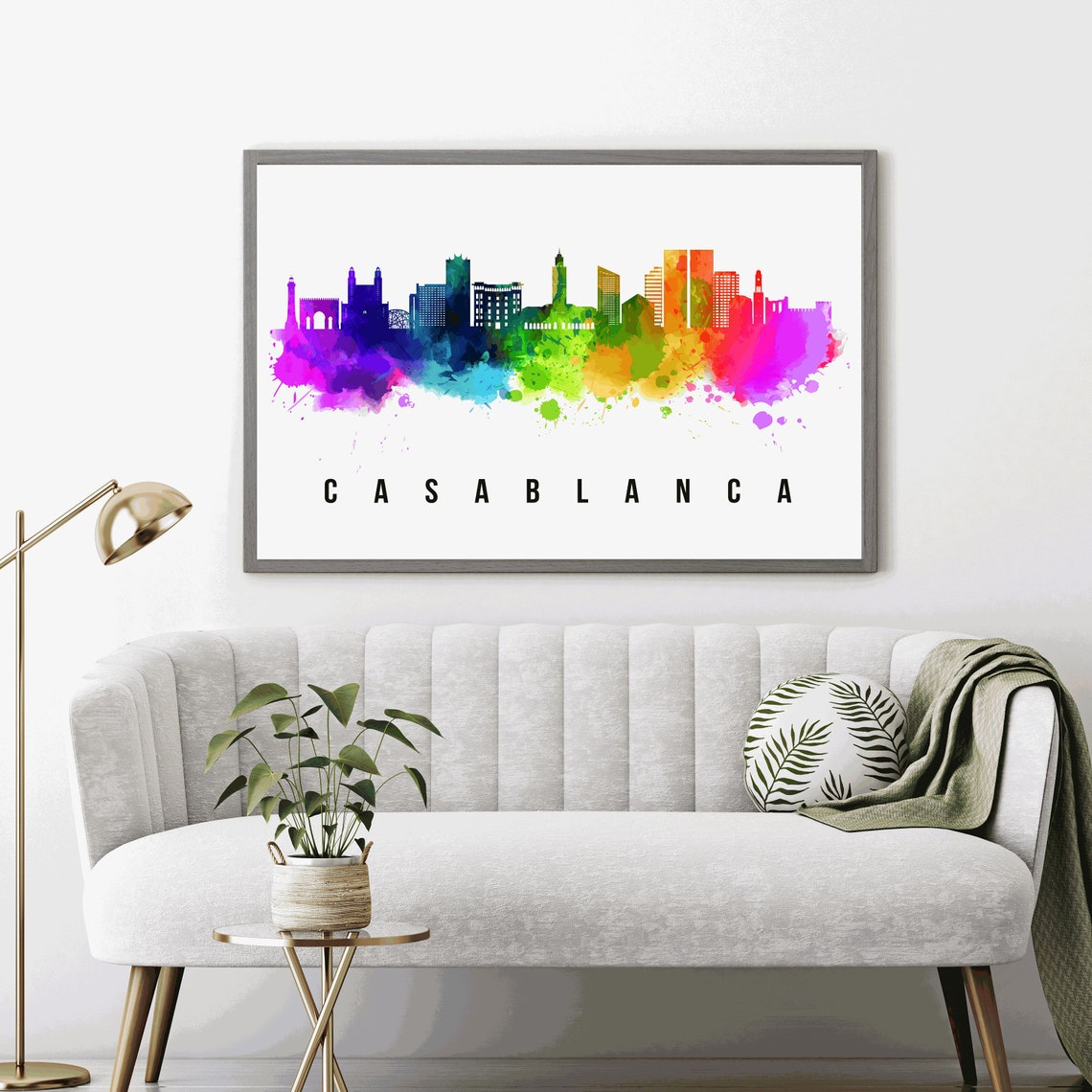 Casablanca Morocco Rainbow Watercolor Skyline Cityscape Wall Poster - Image 2
