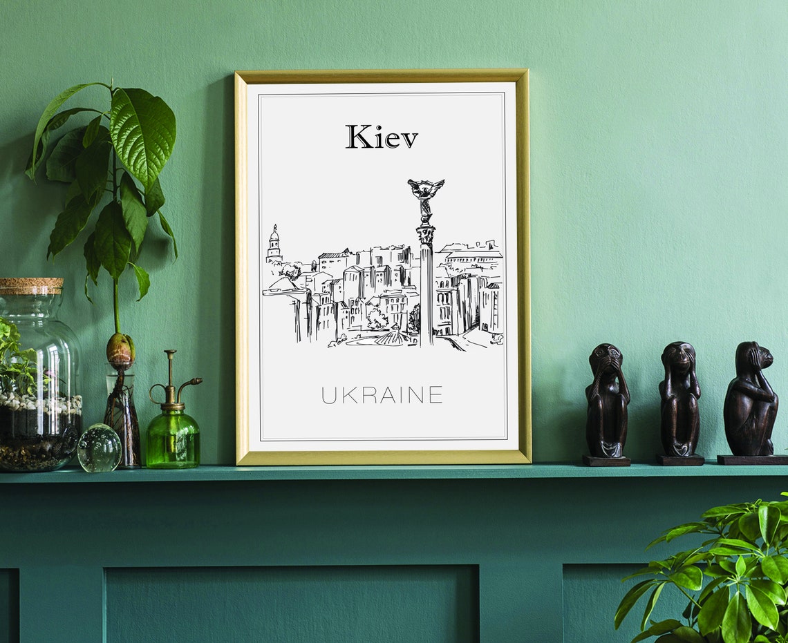 Kiev Ukraine Independence Monument Maidan Sketch Travel Poster - Image 3