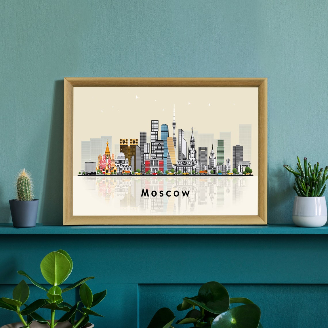 Moscow Russia Skyline Flat Illustration St Basils Cathedral Art Poster - Image 2