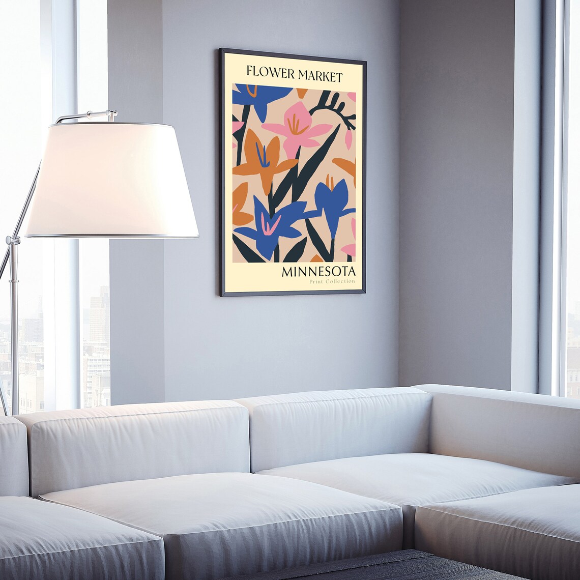 Minnesota Flower Market Bold Blue Pink Blossom Botanical Art Poster - Image 3