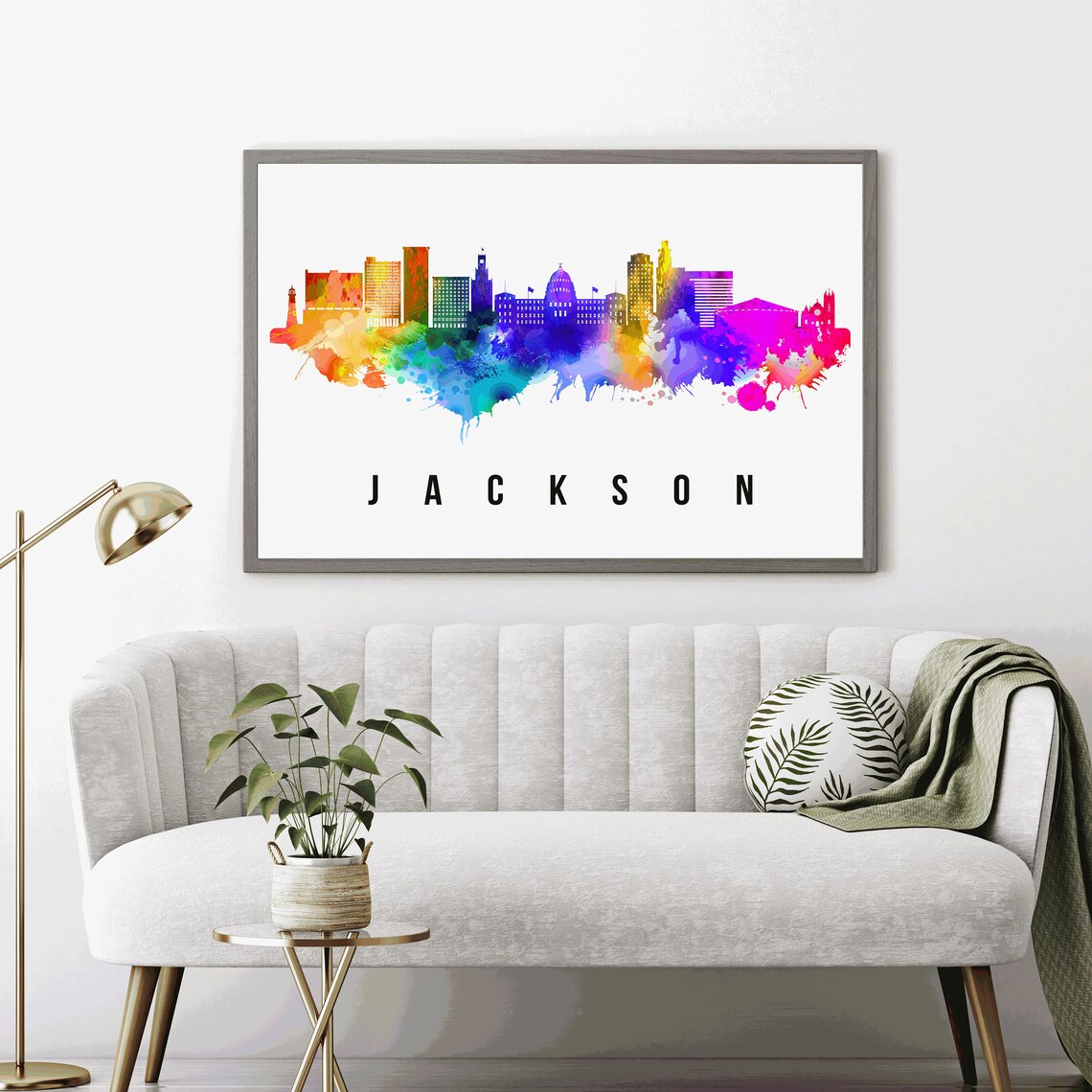 Jackson Mississippi Rainbow Watercolor Skyline Cityscape Art Poster - Image 3