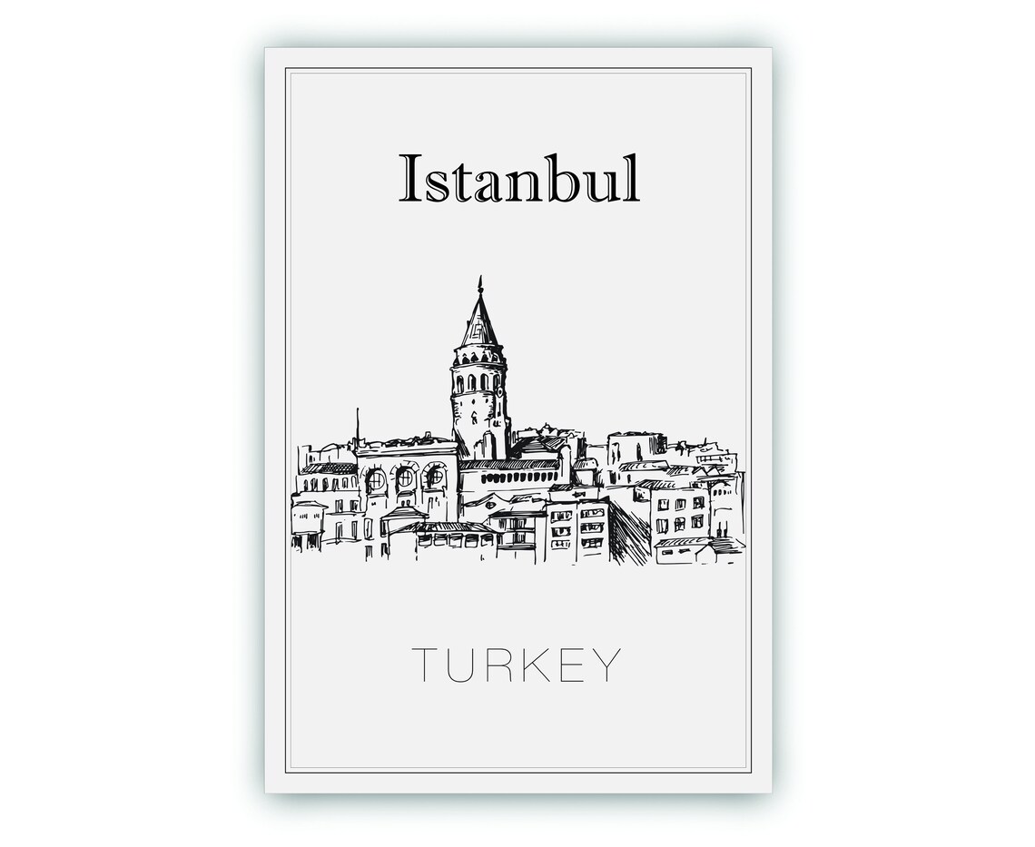 Istanbul Turkey Galata Tower Old Town Hand Drawn Line Art Poster - Image 2