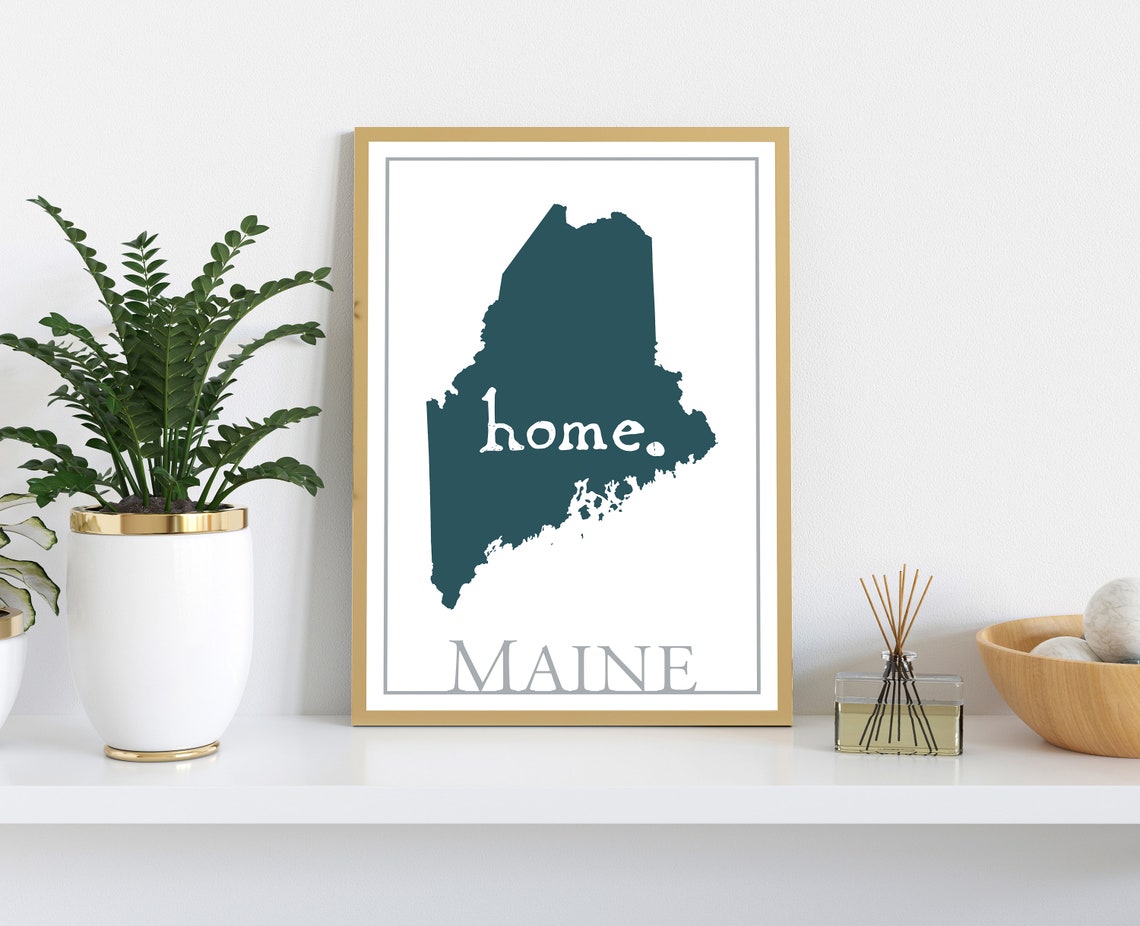Maine Home Teal State Silhouette Minimalist Map Print Wall Art - Image 2