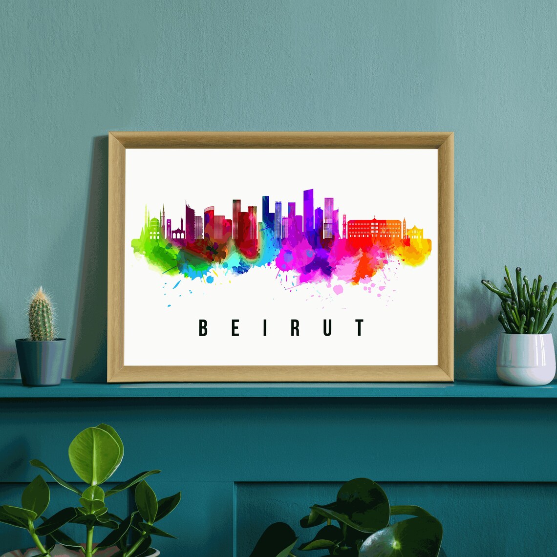 Beirut Lebanon Watercolor Skyline City Silhouette Landmark Poster - Image 3