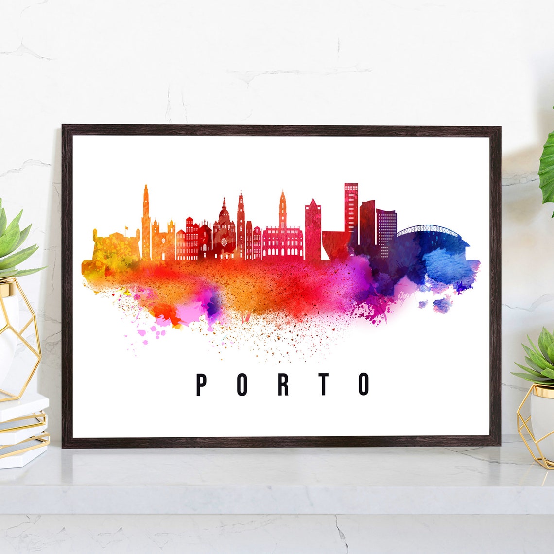 Porto Portugal Poster Skyline Poster Cityscape Poster Portugal Landmark City Illustration Poster Home Wall Art Office Wall Art