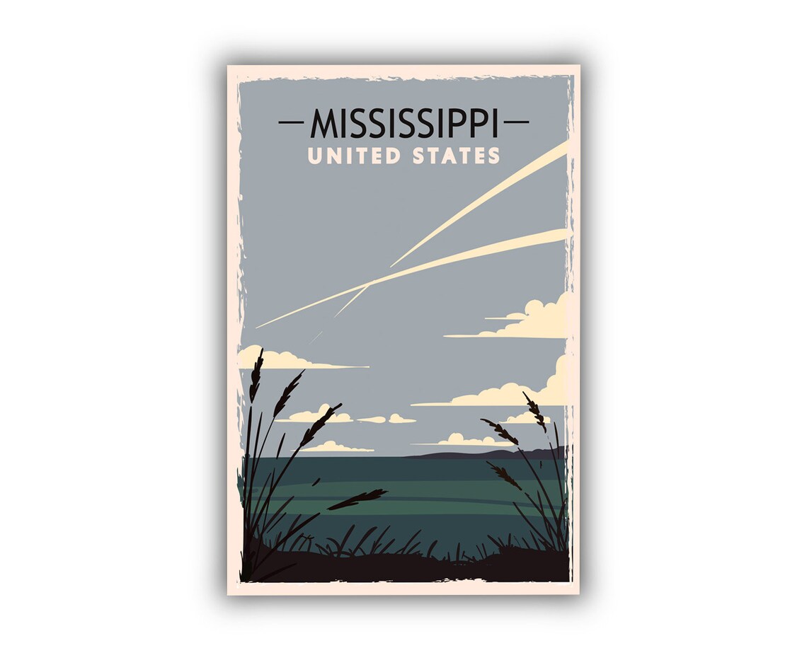 Mississippi United States Vintage Lakeside Sunset Retro Travel Poster - Image 2