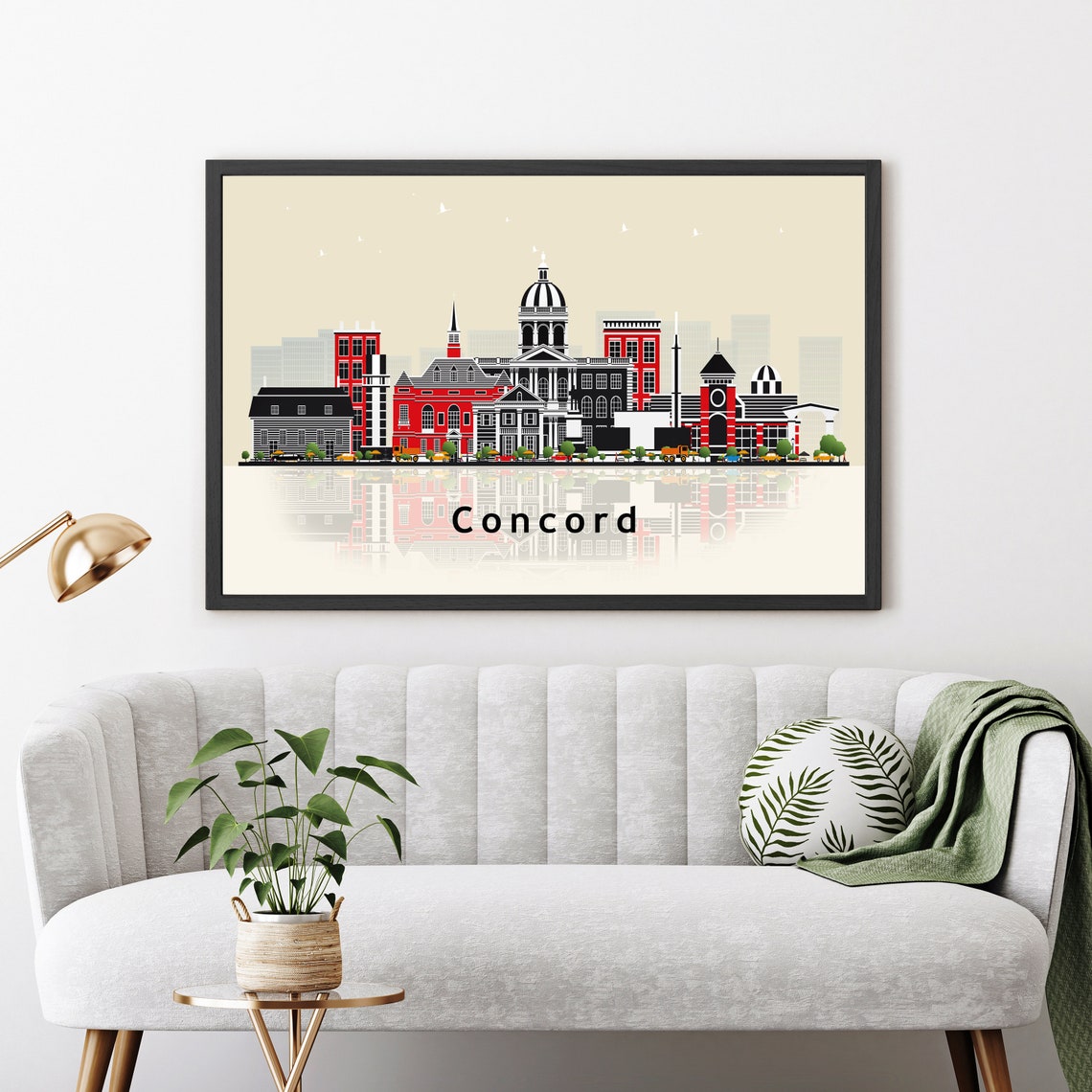 Concord New Hampshire Retro Vector Skyline Reflection Art Poster - Image 3