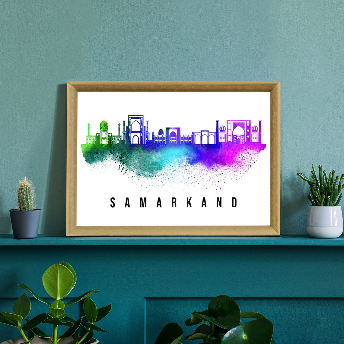 Samarkand Uzbekistan Skyline Watercolor Poster with Turquoise Domes - Image 2