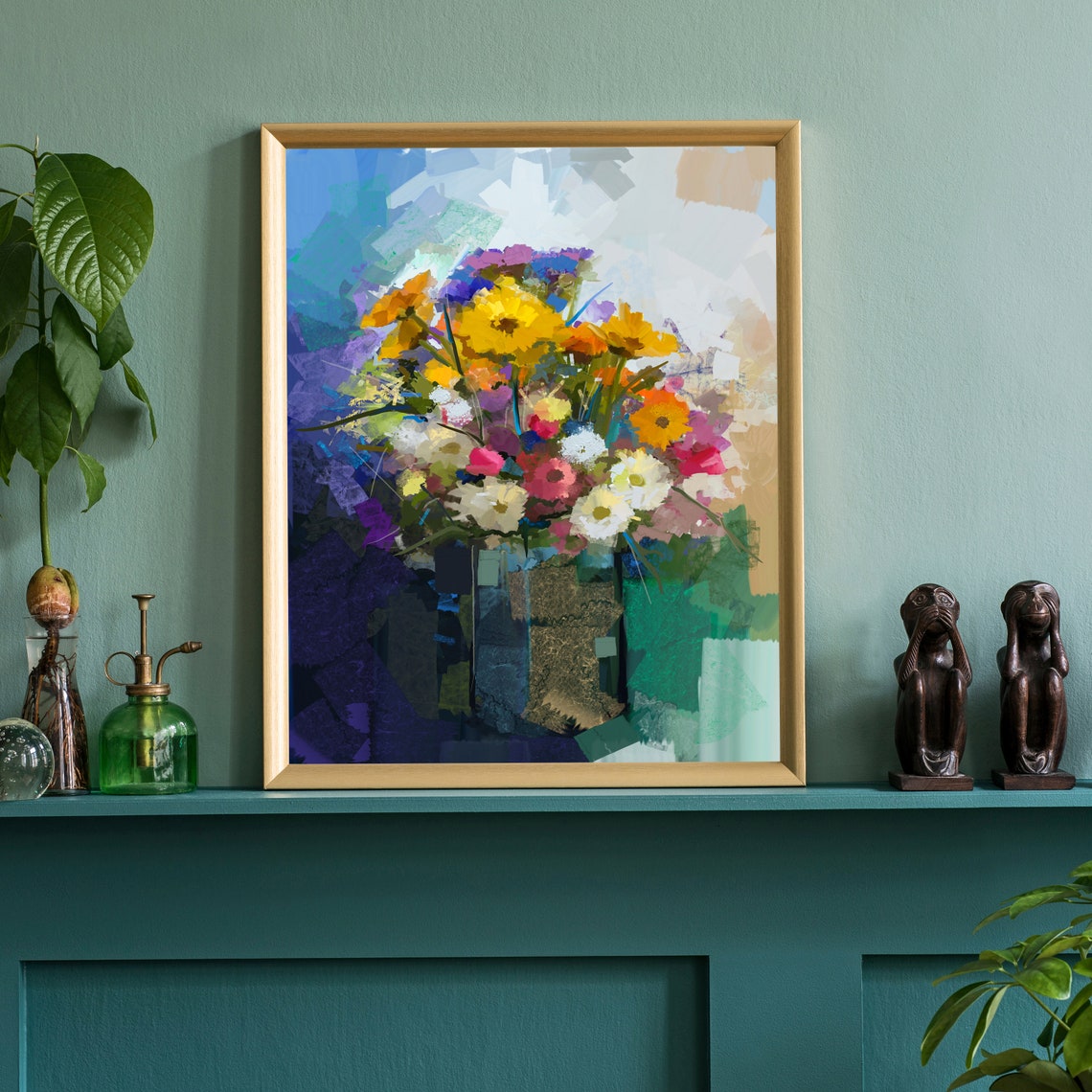 Flowers Oil Painting Flowers Still Life Poster Prints Flower Painting Prints Floral Texture Oil Painting Home Office Wall Art Decoration - Image 3