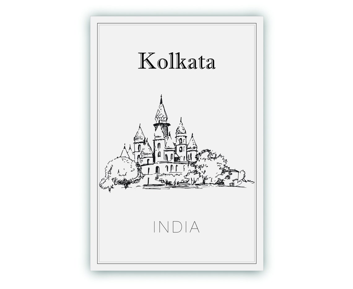 Kolkata India Historic Domed Palace Hand Drawn Sketch Travel Poster - Image 2