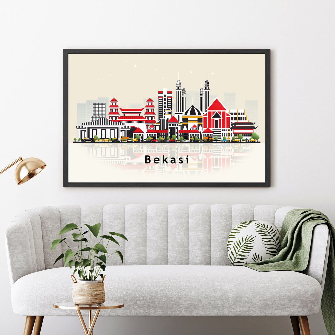 Bekasi Indonesia Red Rooftops Skyline Illustration Reflection Poster